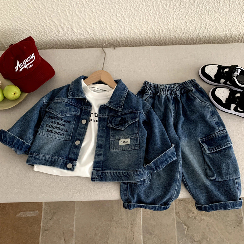 Boys' denim suit for spring and autumn children