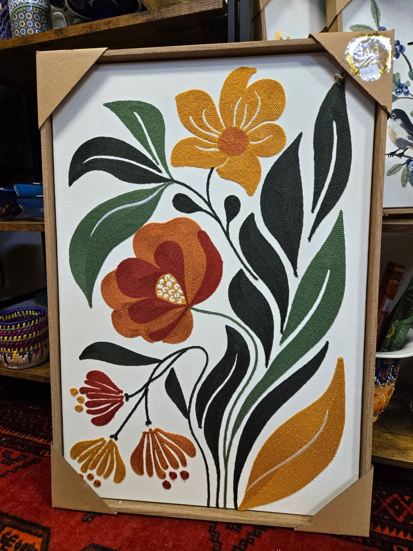 Embroidered Wall Art Flowers - 24" x 14"