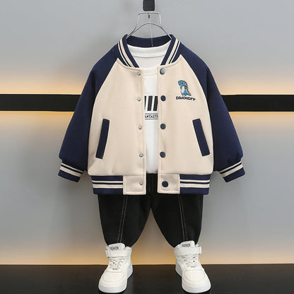 Kids Boys Cartoon Print Baseball Jacket Spring Autumn Casual Outerwear