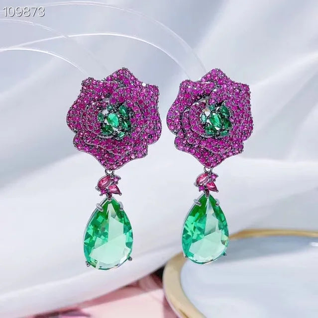 Zircon Floral Teardrop Statement Earrings – Elegant Drop Earrings