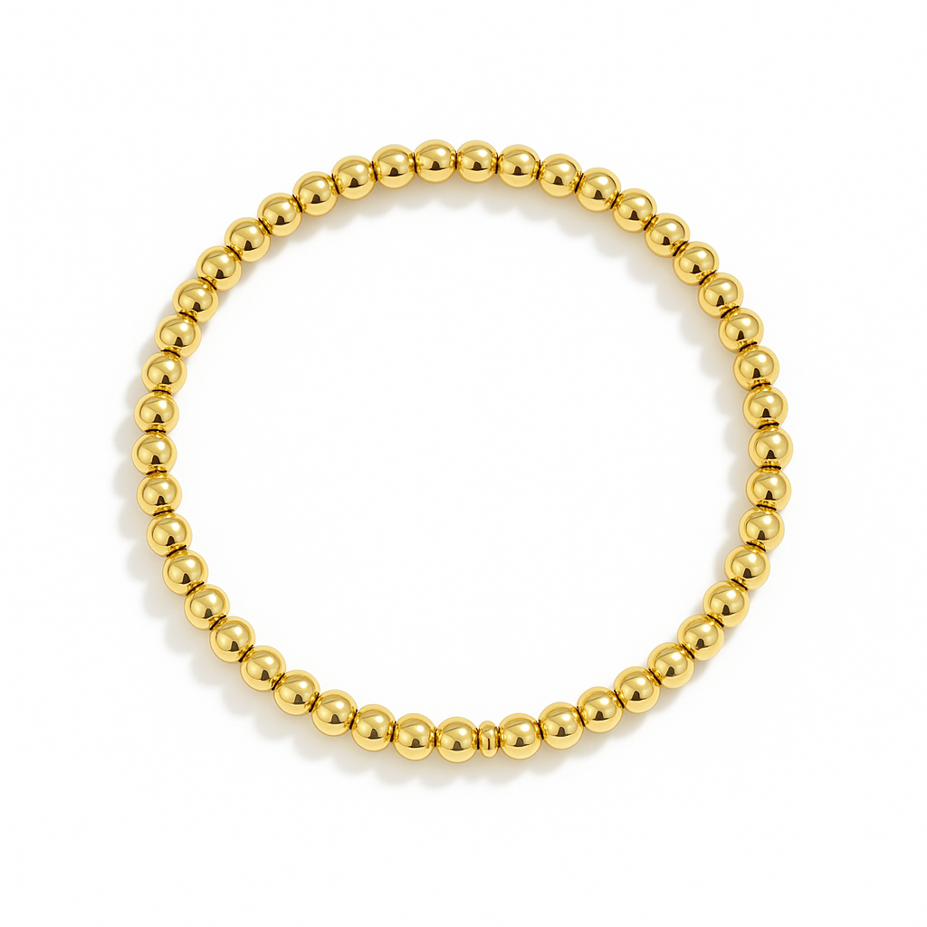 18K Gold PVD 5mm Beaded Stretch Bracelet | Non-Tarnish Everyday Jewelry