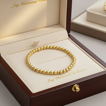 18K Gold PVD 5mm Beaded Stretch Bracelet | Non-Tarnish Everyday Jewelry