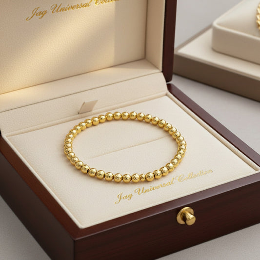 Made in the USA, 18K Gold PVD 316L Surgical Stainless Steel, 5mm Beaded Stretch Bracelet | Non-Tarnish Everyday Jewelry