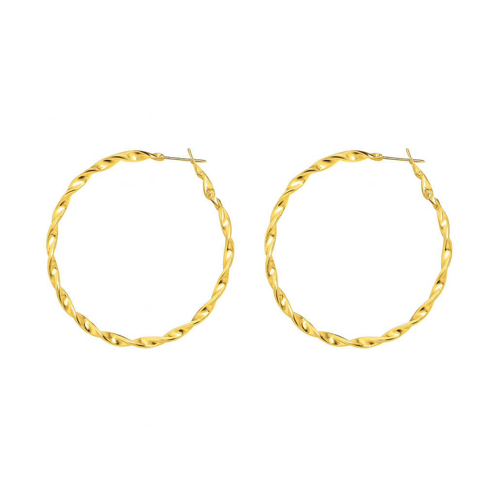 18K Gold PVD Stainless Steel Twist Hoop Earrings – Hypoallergenic, Tarnish-Free, Everyday Luxury (30mm / 40mm /50mm