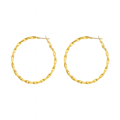 18K Gold PVD Stainless Steel Twist Hoop Earrings – Hypoallergenic, Tarnish-Free, Everyday Luxury (30mm / 40mm /50mm