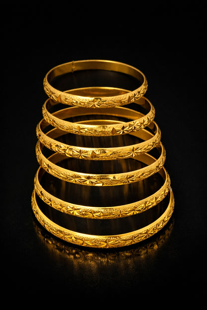 24K Gold Plated Dubai Style Cuff Bracelet – 2 Piece Set