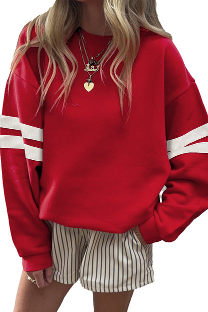 Women’s Sporty and Striped Oversized Sweatshirt | Drop Shoulder Pullover