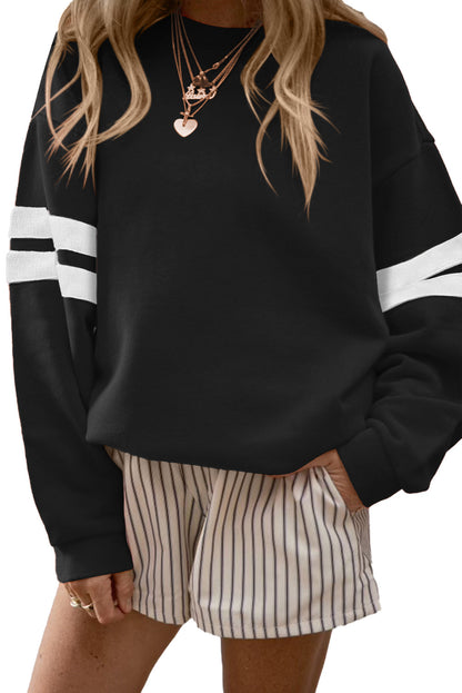 Women’s Sporty and Striped Oversized Sweatshirt | Drop Shoulder Pullover