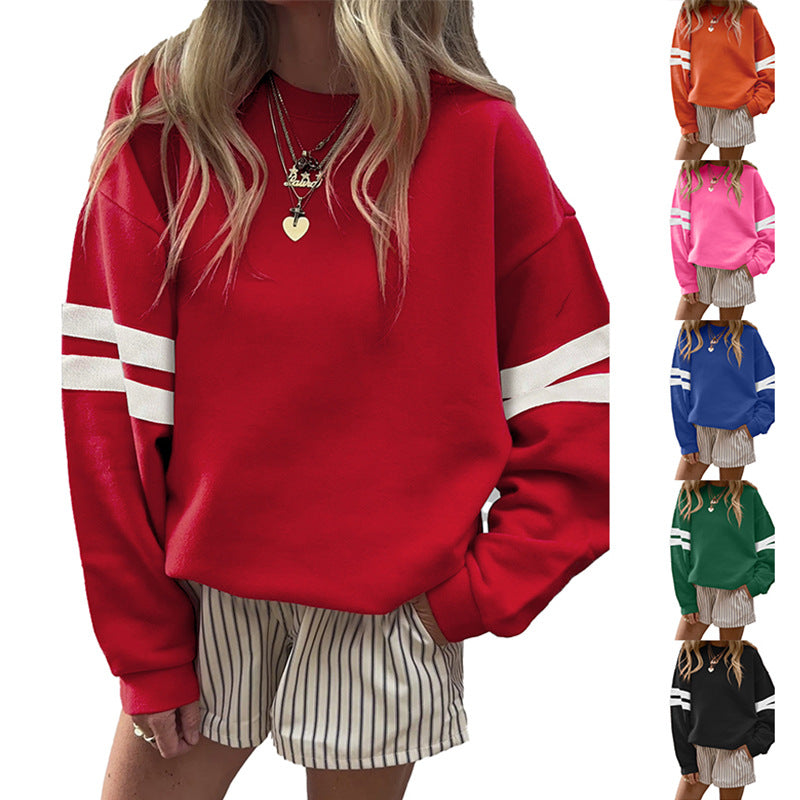 Women’s Sporty and Striped Oversized Sweatshirt | Drop Shoulder Pullover
