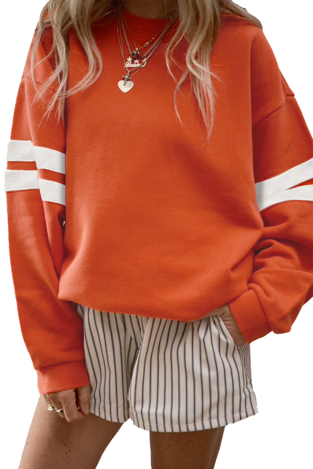 Women’s Sporty and Striped Oversized Sweatshirt | Drop Shoulder Pullover