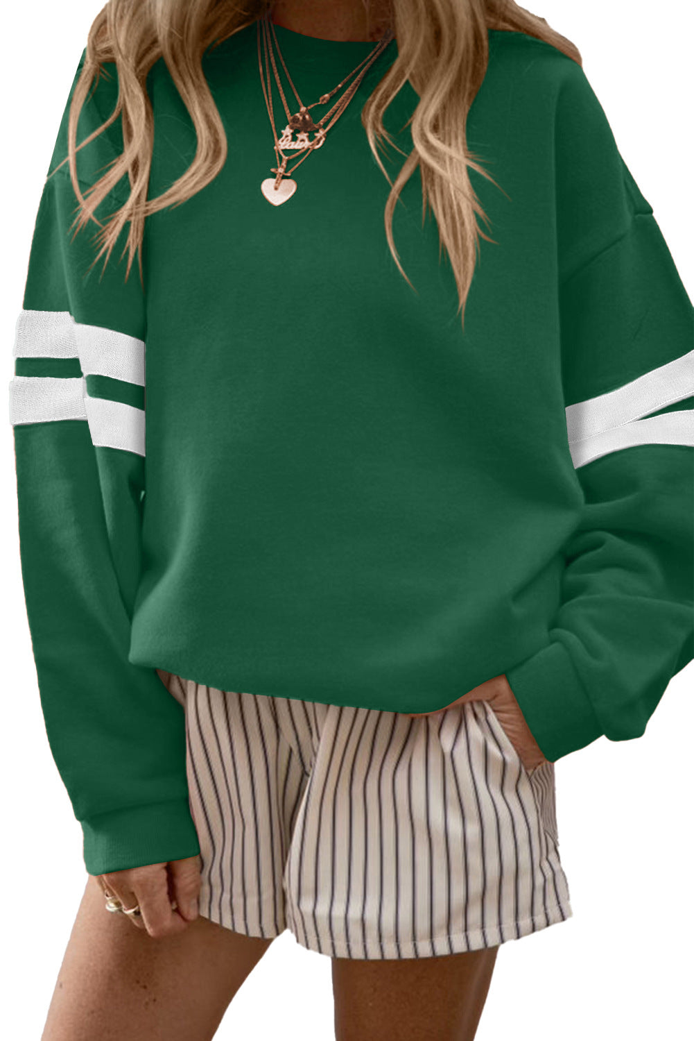Women’s Sporty and Striped Oversized Sweatshirt | Drop Shoulder Pullover