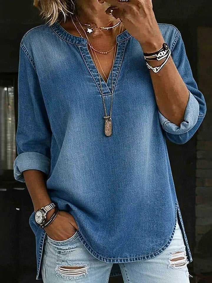 Vintage Boho Sun & Floral Print V-Neck Long Sleeve Tunic Top