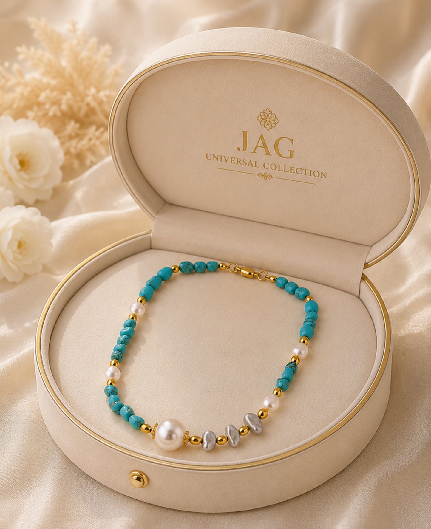 Ocean Breeze Real Freshwater Pearl & Turquoise Bead Necklace & Bracelet | 14K Gold-Plated Jewelry