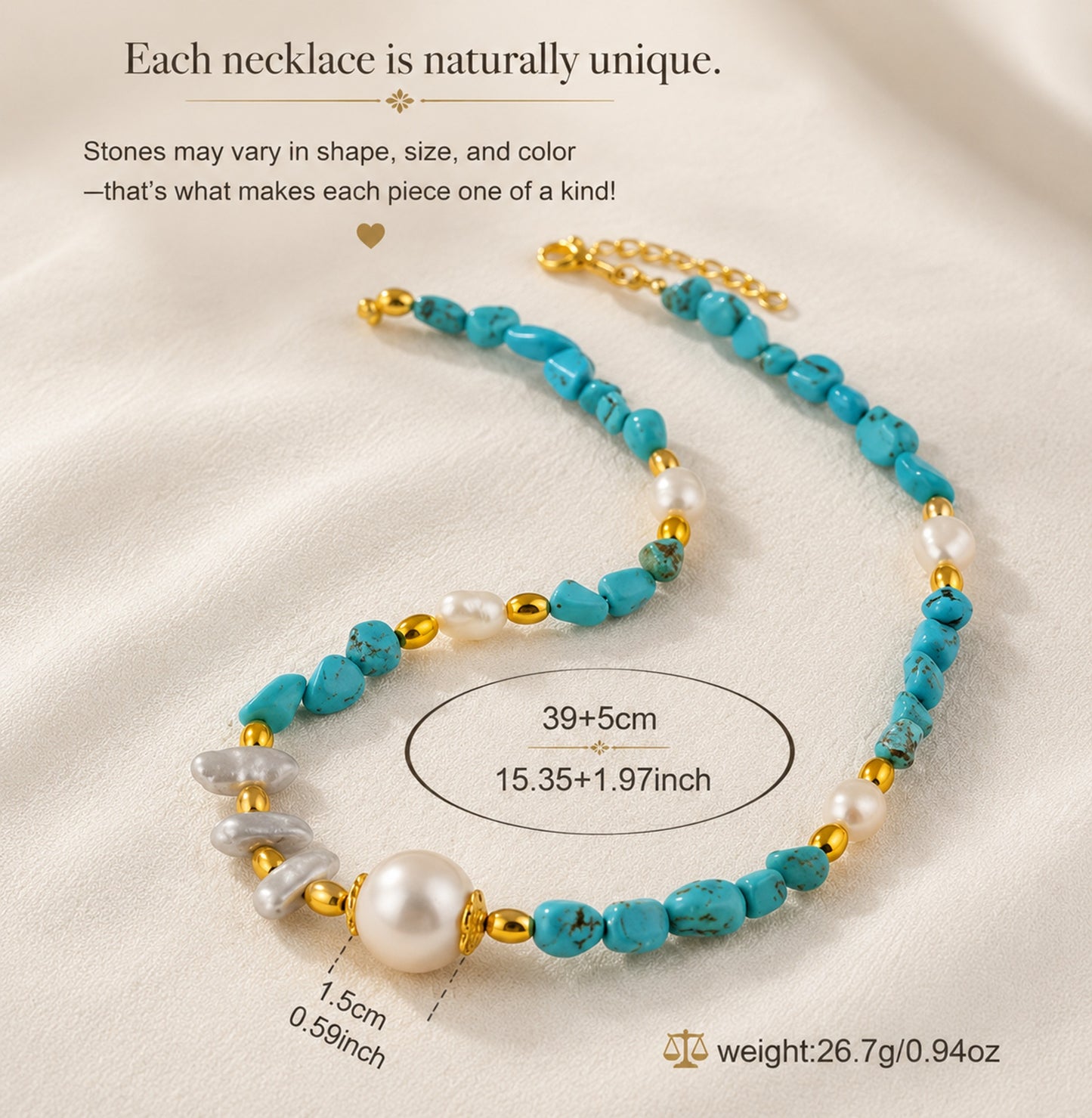Ocean Breeze Real Freshwater Pearl & Turquoise Bead Necklace & Bracelet | 14K Gold-Plated Jewelry