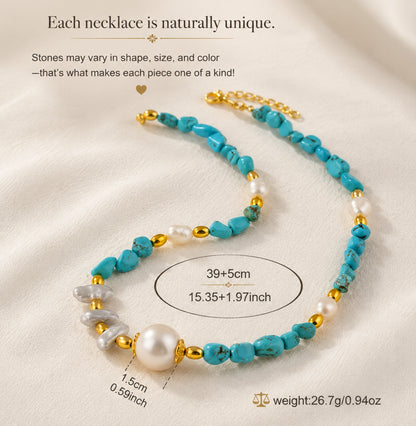 Ocean Breeze Real Freshwater Pearl & Turquoise Bead Necklace & Bracelet | 14K Gold-Plated Jewelry