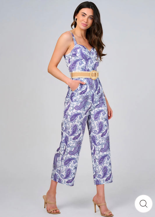 WOMEN'S SLEEVELESS V-NECK FRONT POCKETS BELTED PAISLEY PRINT JUMPSUIT - JAG Universal Collection 