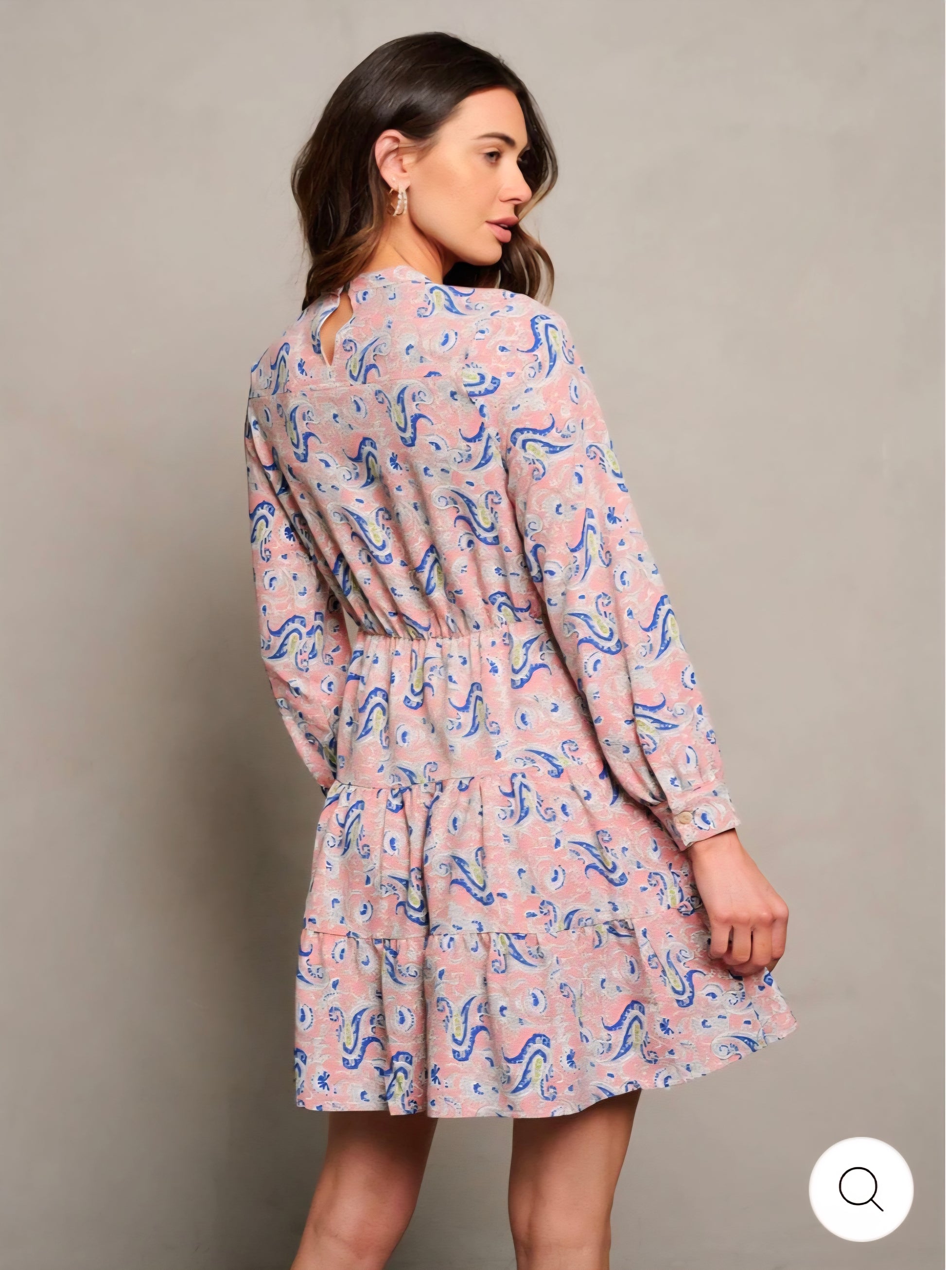 WOMEN'S LONG SLEEVE ELASTIC WAIST PAISLEY PRINT MINI DRESS - JAG Universal Collection 