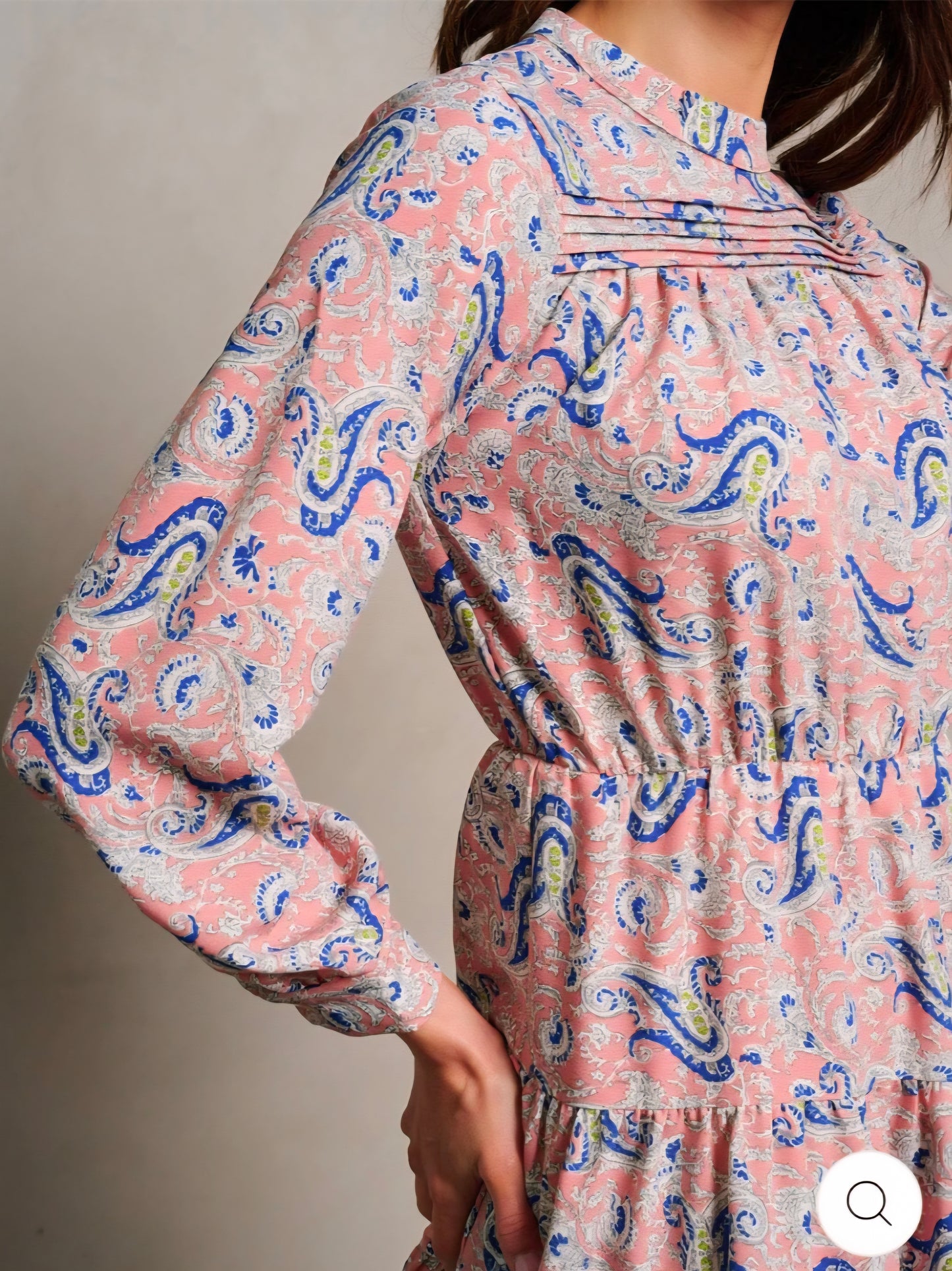 WOMEN'S LONG SLEEVE ELASTIC WAIST PAISLEY PRINT MINI DRESS - JAG Universal Collection 