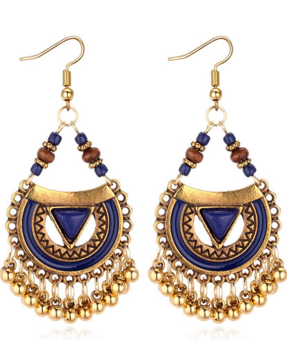 TRIBAL MOSAIC HALF-MOON EARRINGS - BOHO BLUE AND RED DROPS