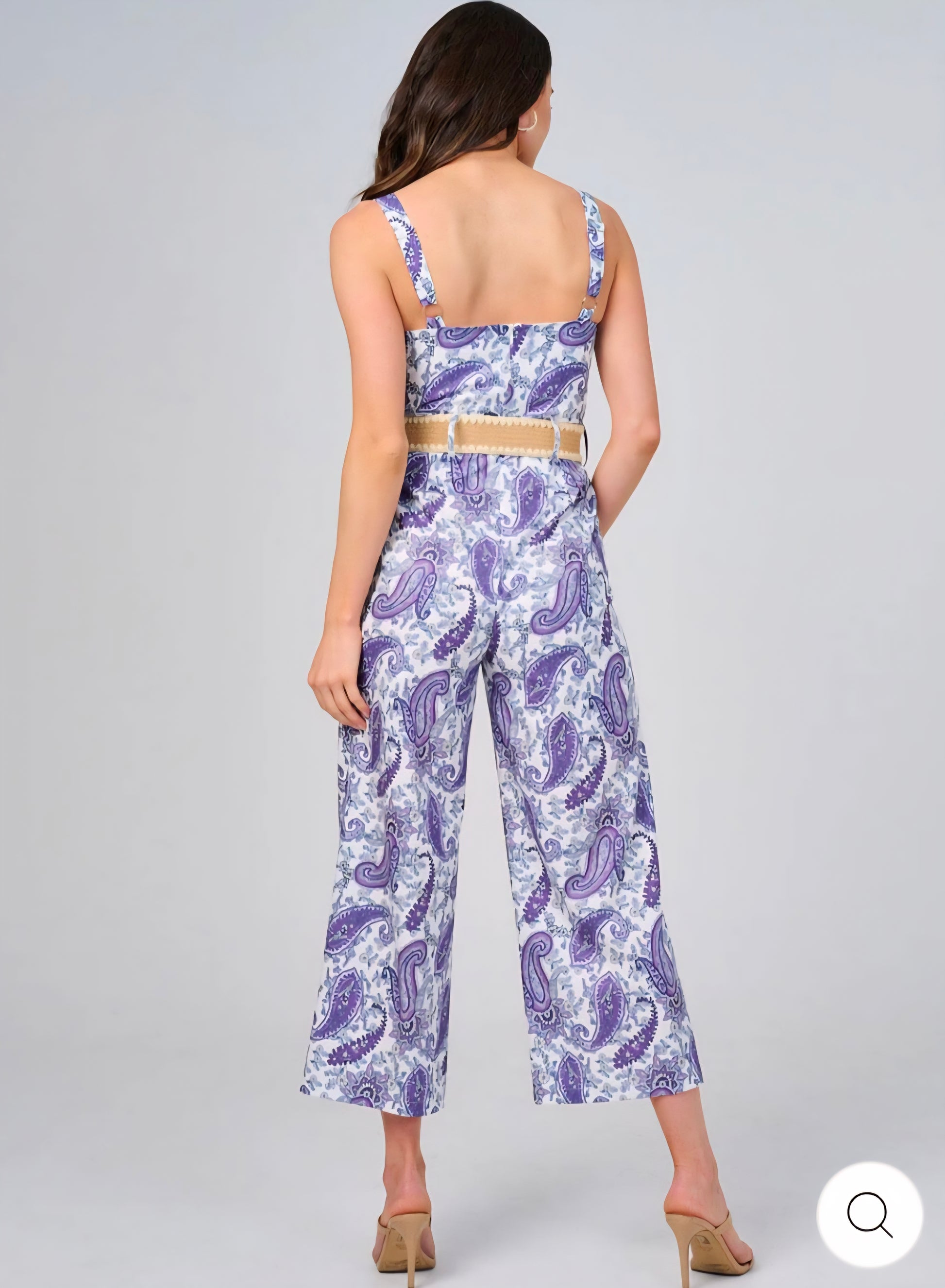 WOMEN'S SLEEVELESS V-NECK FRONT POCKETS BELTED PAISLEY PRINT JUMPSUIT - JAG Universal Collection 