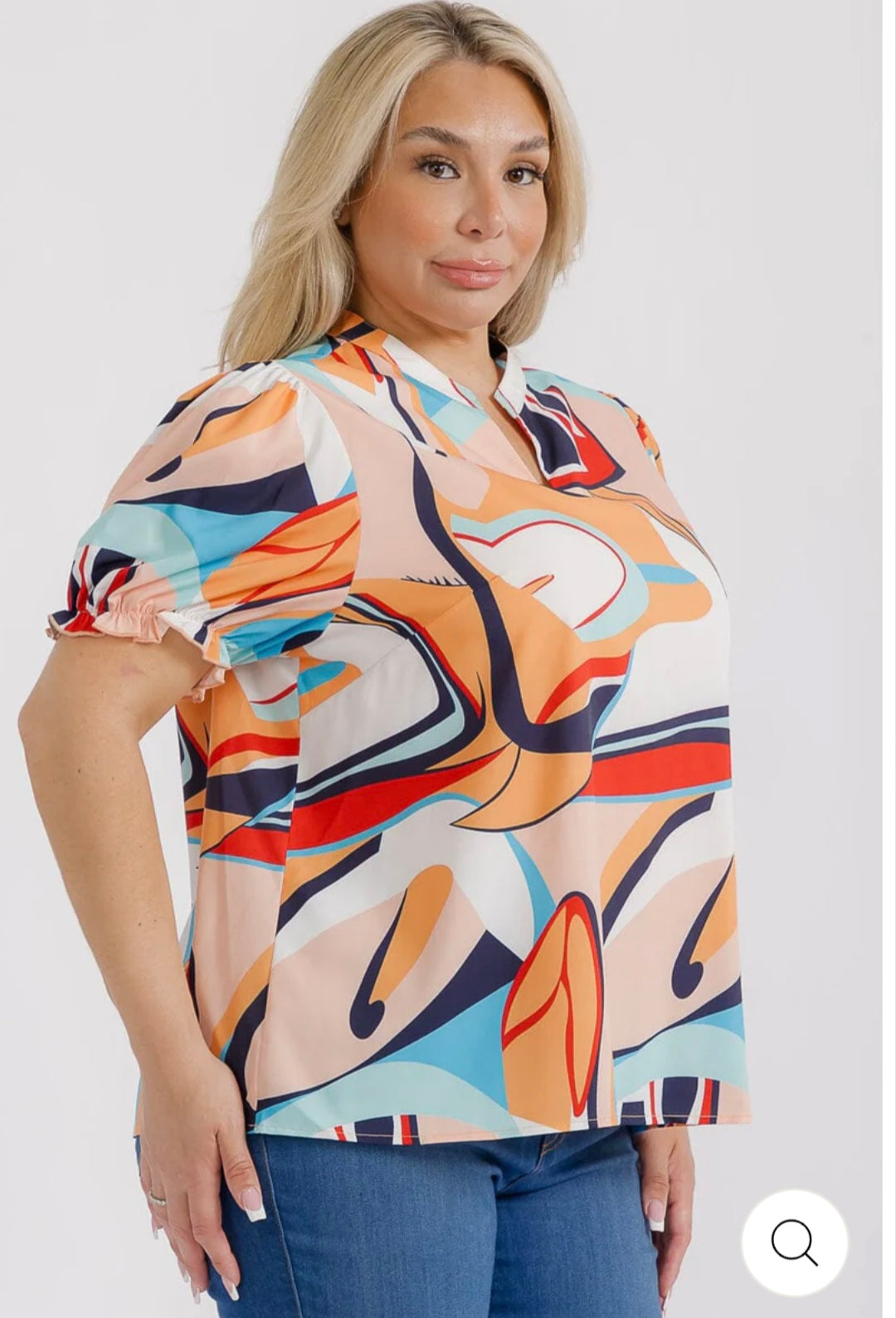 PLUS SIZE SHORT SLEEVES V-NECK MULTI PRINT BLOUSE - JAG Universal Collection 