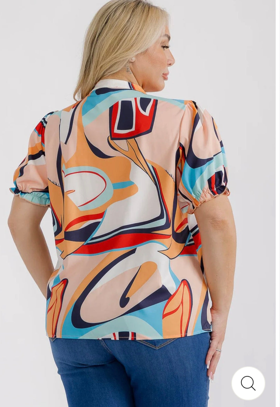 PLUS SIZE SHORT SLEEVES V-NECK MULTI PRINT BLOUSE - JAG Universal Collection 