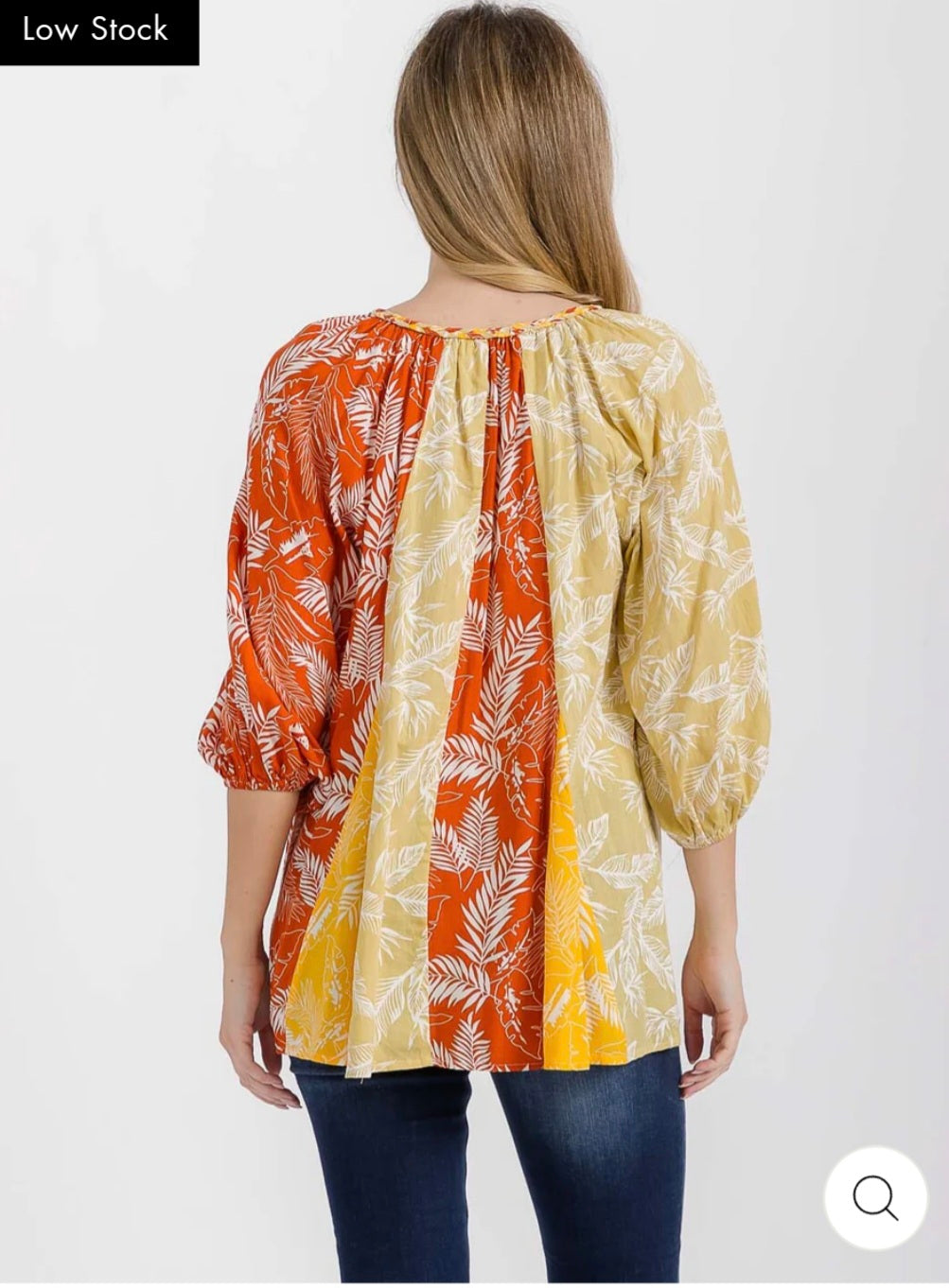 WOMEN'S 3/4 SLEEVE V-NECK LEAF PRINT TUNIC BLOUSE - JAG Universal Collection 
