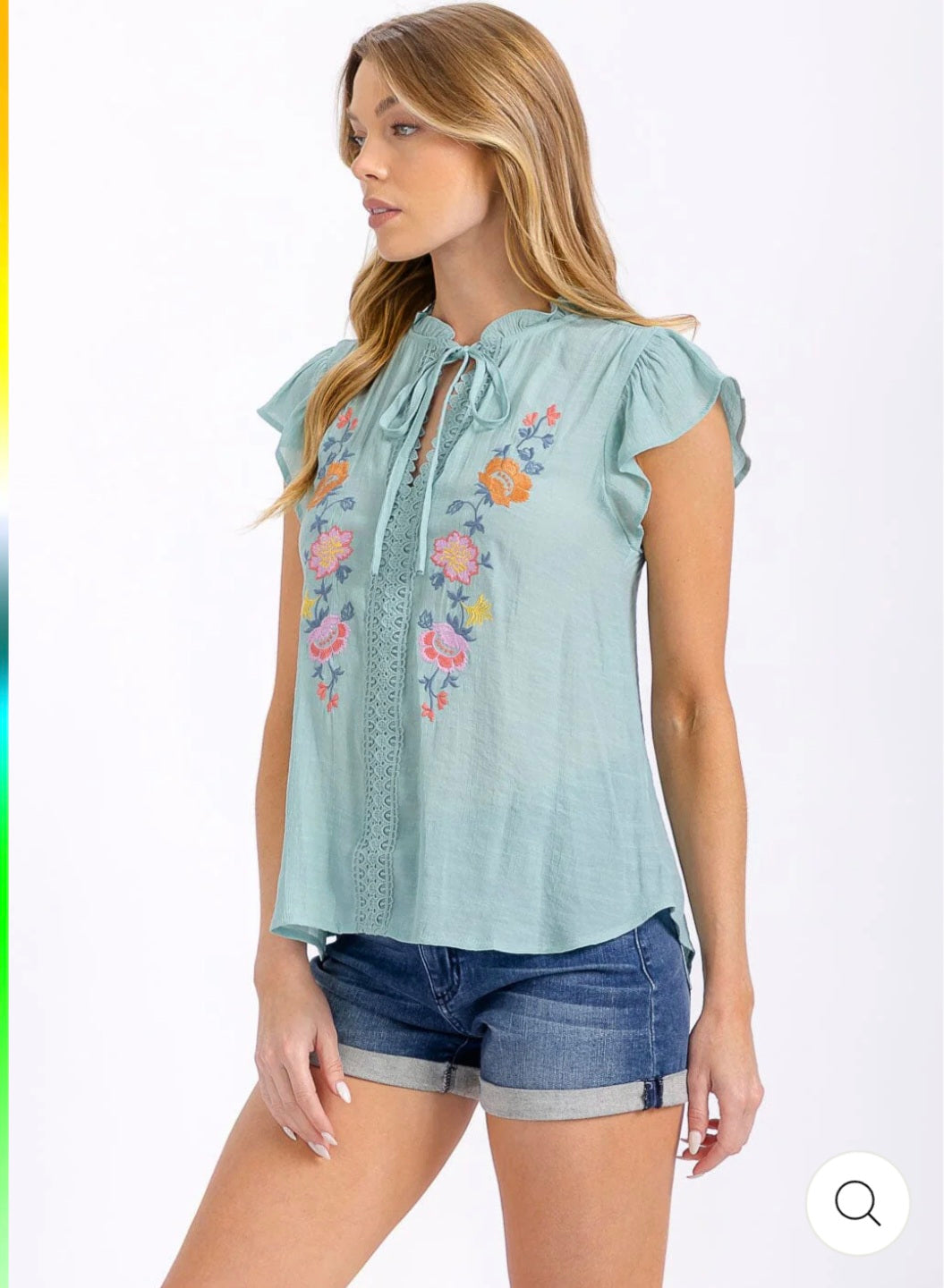 WOMEN'S SHORT SLEEVE V-NECK FLORAL EMBROIDERY BLOUSE - JAG Universal Collection 