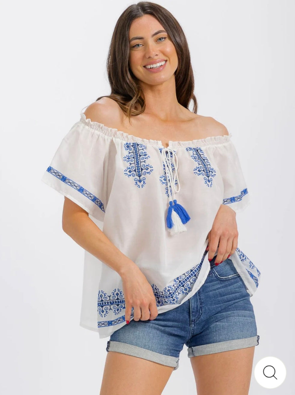 WOMEN'S SHORT SLEEVE EMBROIDERY DETAILED BLOUSE - JAG Universal Collection 
