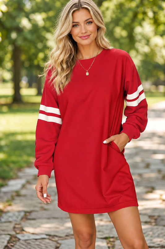 Women’s Sporty Stripe Long Sleeve Sweatshirt Dress