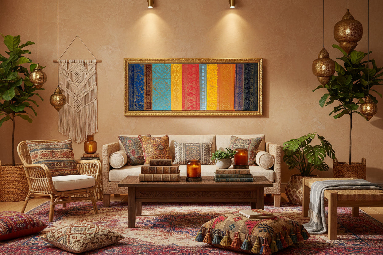 Threads of a Timeless World – 36"x14" Gallery Canvas - Mixed Media