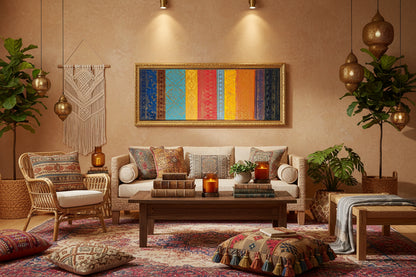 Threads of a Timeless World – 36"x14" Gallery Canvas - Mixed Media