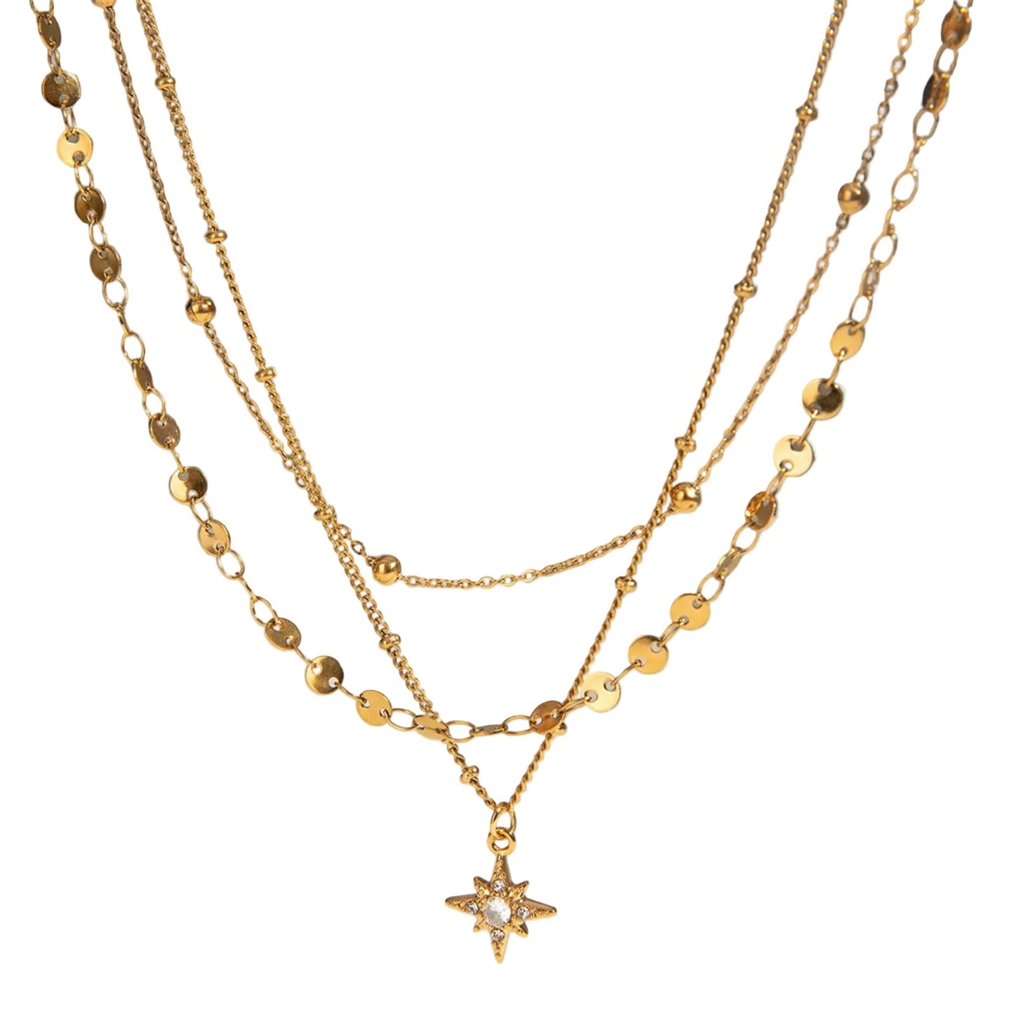 18K Gold-Plated Layered Star Pendant Necklace