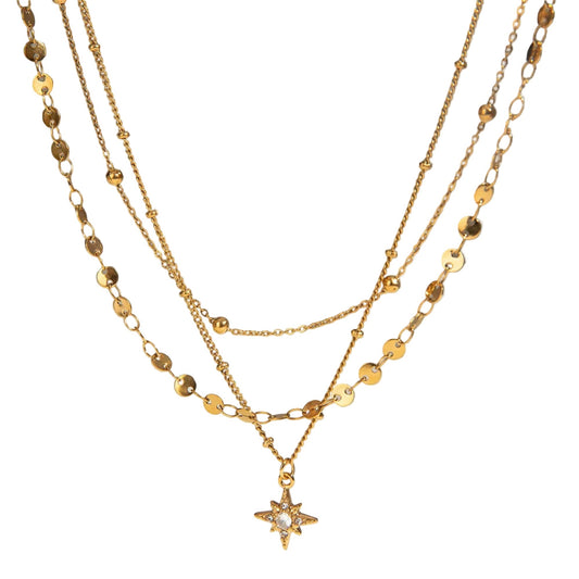 18K Gold-Plated Layered Star Pendant Necklace