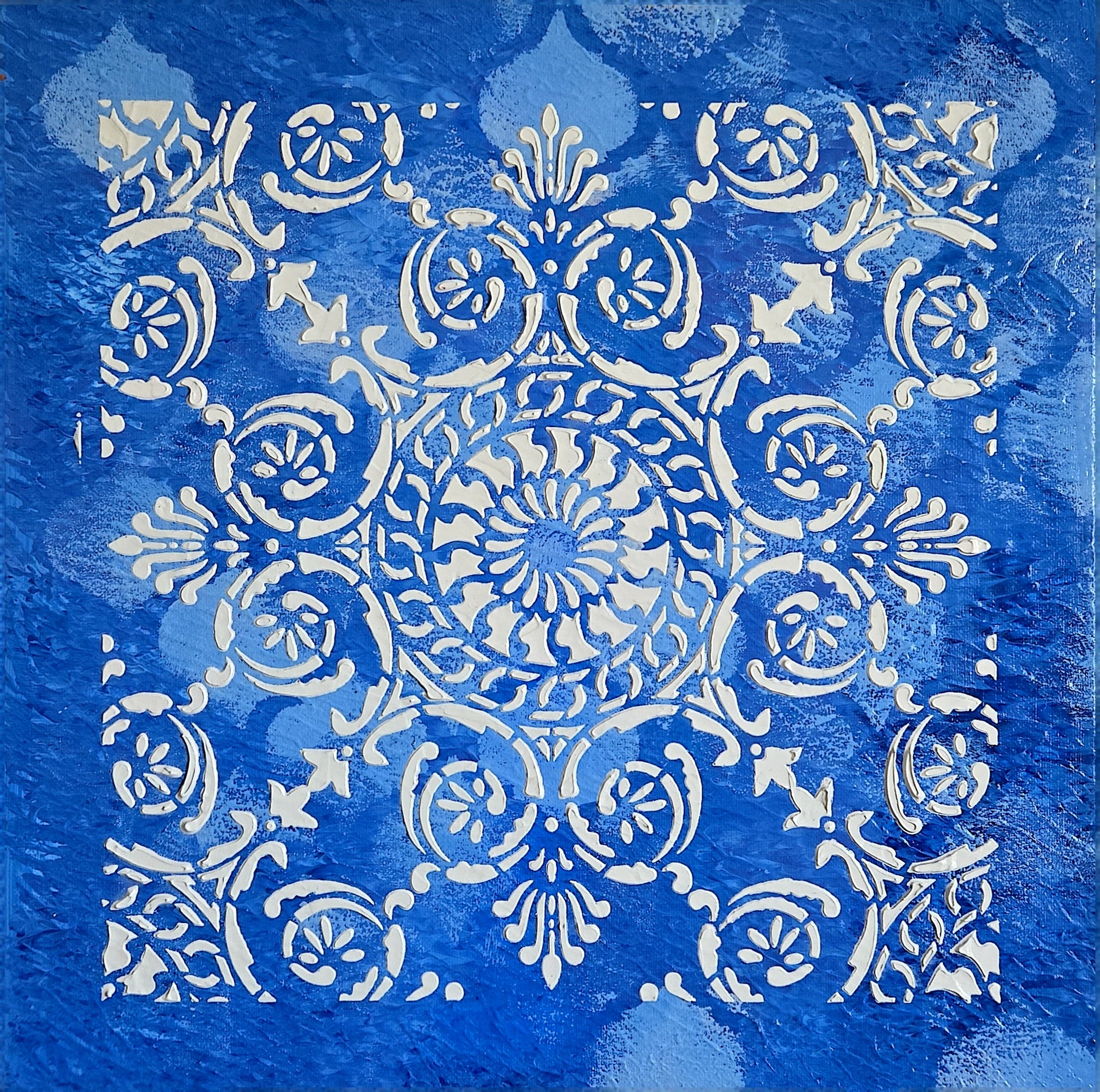 HAND PAINTED TEXTURED MANDALA ART - BLUE - JAG Universal Collection 