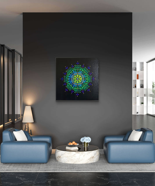 HAND PAINTED TEXTURED MANDALA ART - BLACK - JAG Universal Collection 
