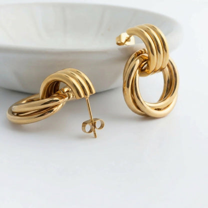 18K Gold PVD 316L Surgical Stainless Steel Double Interlocking Hoop Earrings for Women – Non-Tarnish, Hypoallergenic