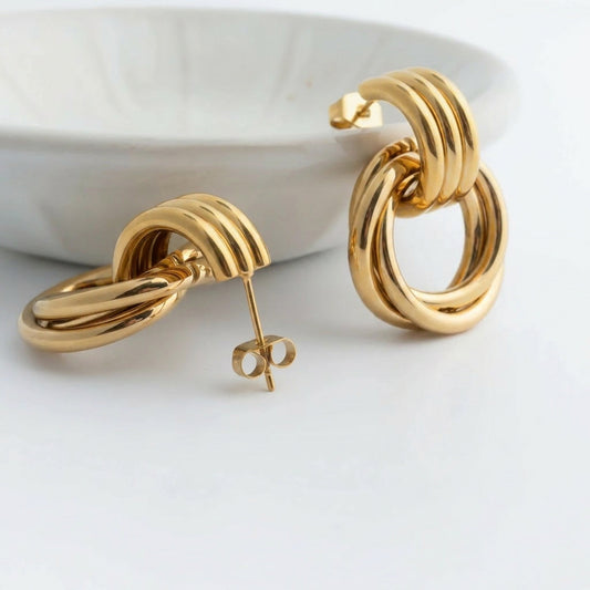 Made in the USA, 18K Gold PVD 316L Surgical Stainless Steel Double Interlocking Hoop Earrings for Women – Non-Tarnish, Hypoallergenic