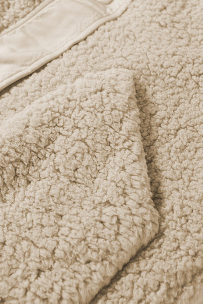 Beige Faux Fur Snap Button Front Knot Side Plush Vest with Pockets