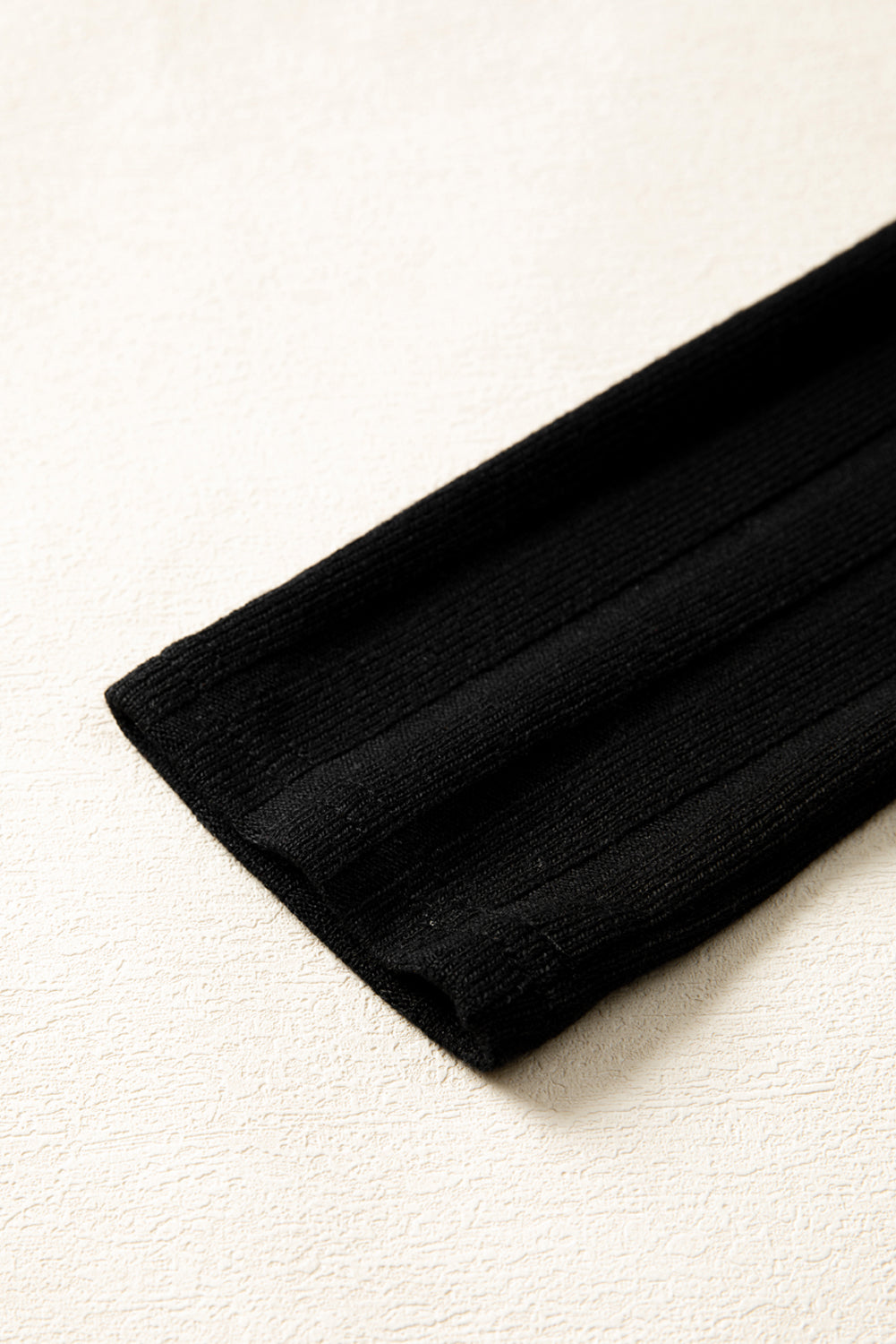 Elegant Black Long Sleeve Mini Dress – Ribbed Knit, Frilled Neck, High Waist, Casual to Party Outfit