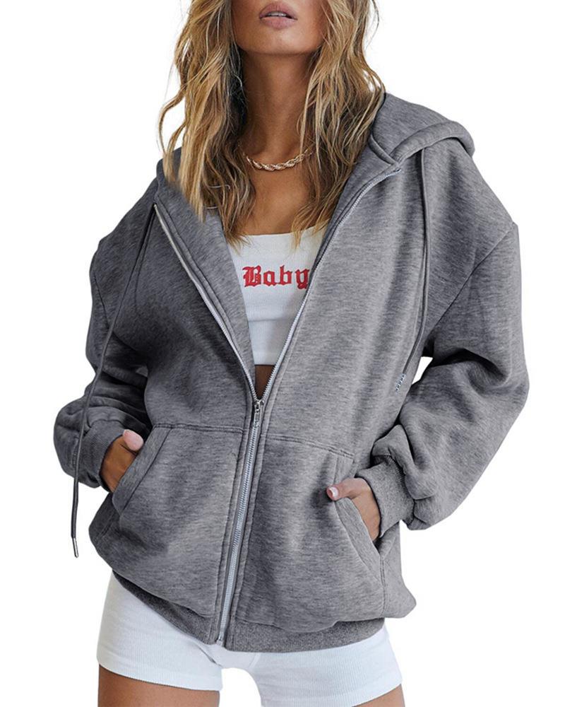 Effortless Zip Hoodie – Off-Shoulder Casual Lounge Jacket