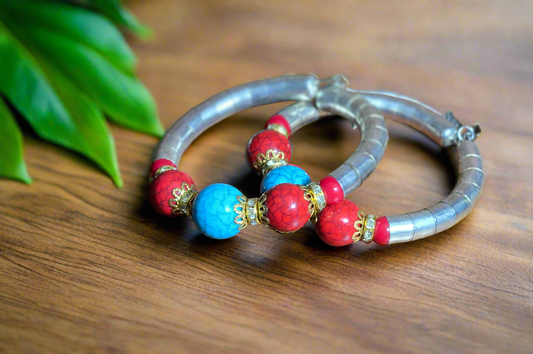 MOROCCAN SILVER AND BEADS BRACELETS -Set of 2 - JAG Universal Collection 