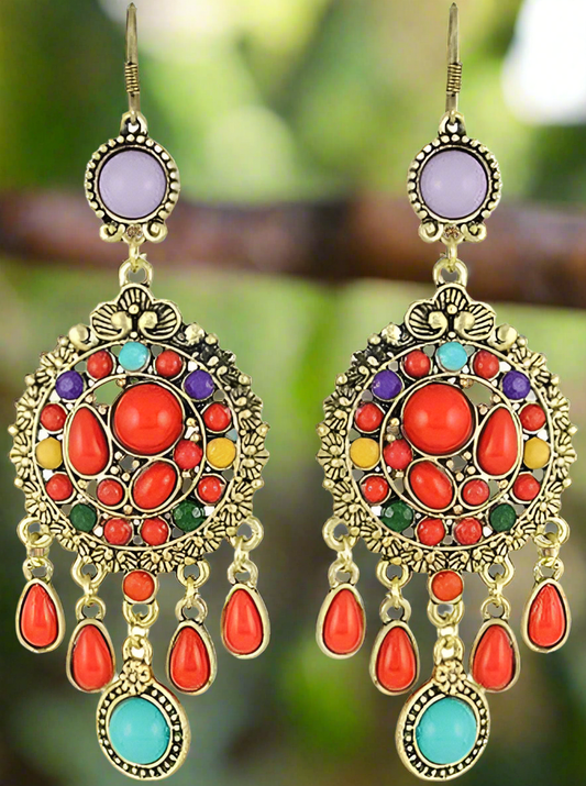 BOHO FESTIVAL EARRINGS - MULTICOLOR TRIBAL DANGLES