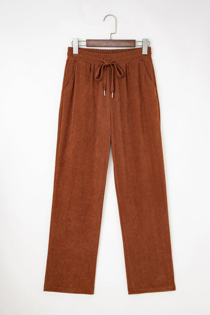 Women’s Corduroy Drawstring Lounge Pants – High-Waisted Soft Casual Trousers Chestnut