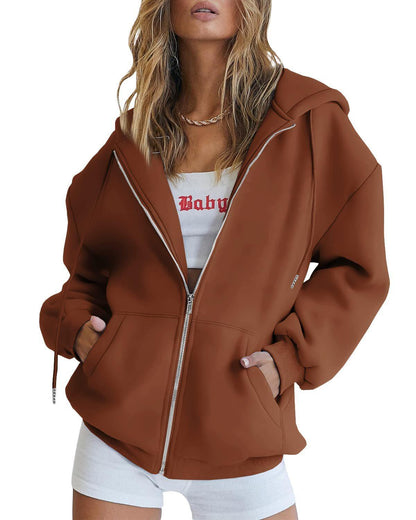Effortless Zip Hoodie – Off-Shoulder Casual Lounge Jacket