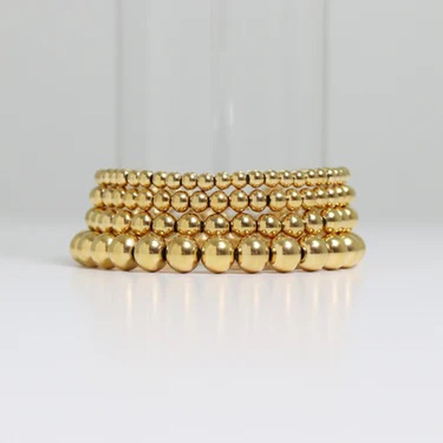 18K Gold PVD 5mm Beaded Stretch Bracelet | Non-Tarnish Everyday Jewelry