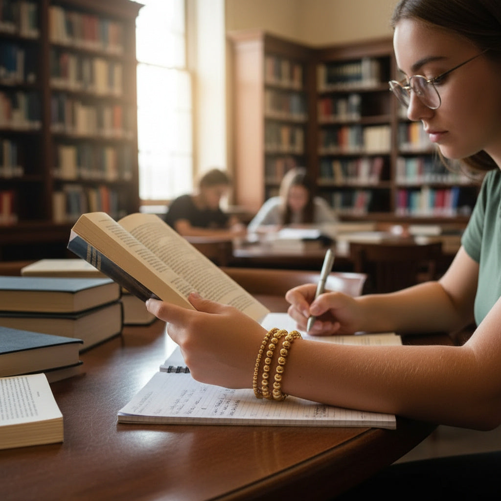 18K Gold PVD 5mm Beaded Stretch Bracelet | Non-Tarnish Everyday Jewelry