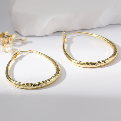 Hammered Oval Hoop Earrings – 54mm Gold Tone Textured Hoops – Lightweight Copper Fashion Earrings for Women