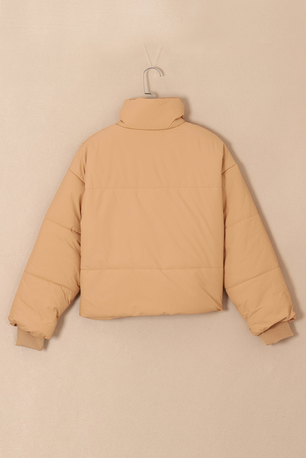 Women’s Brown Zip Up Puffer Jacket – Warm Quilted Coat with Pockets for Fall & Winter