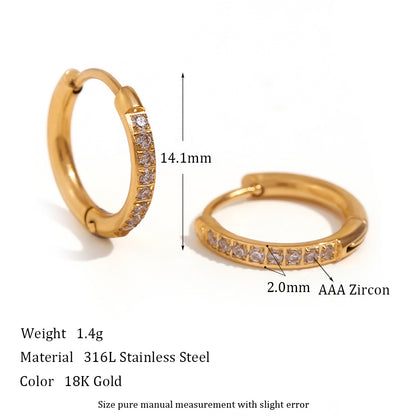 Gold Titanium Steel Zircon Hoop Earrings for Women